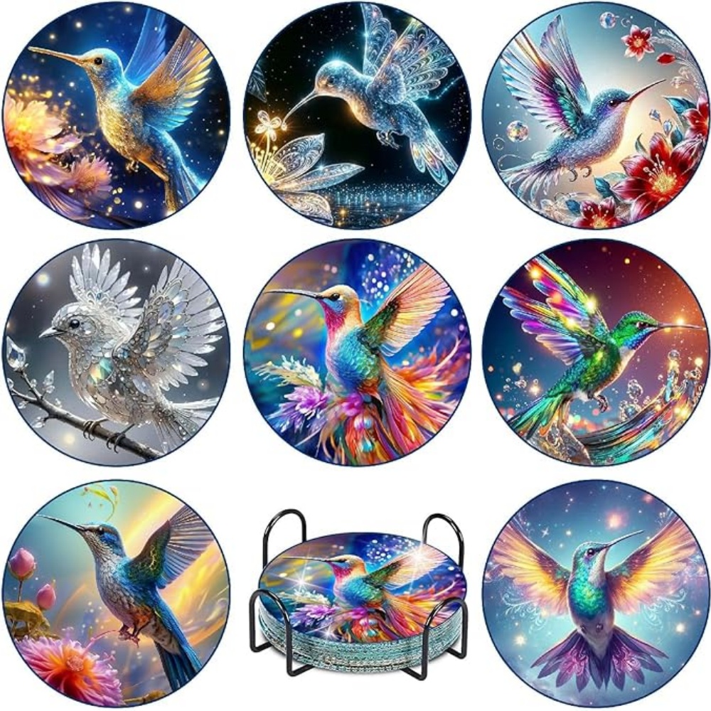 Resin Art Coasters - 8 Posavasos de Arte de Diamantes